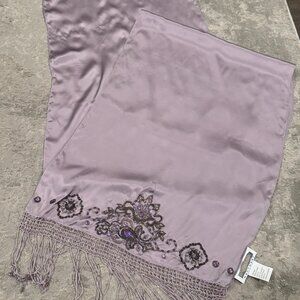 Sue Wong Silk Scarf Shawl Sheer Lavender Mauve Beaded Purple Long Fancy NEW O